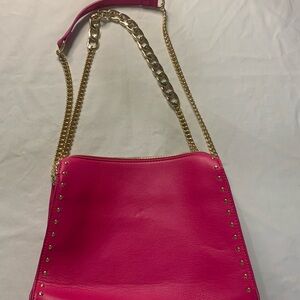 Pink Leather Chain Strap Bag